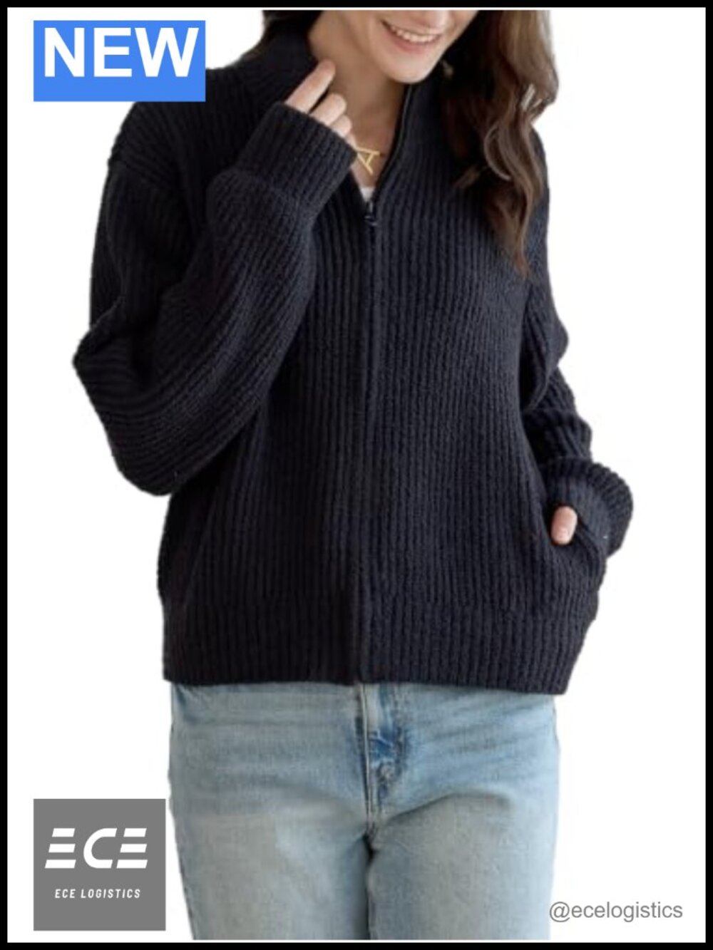 Women's Mock Neck Zip Up Cropped Cardigan Sweater Jacket with Pockets